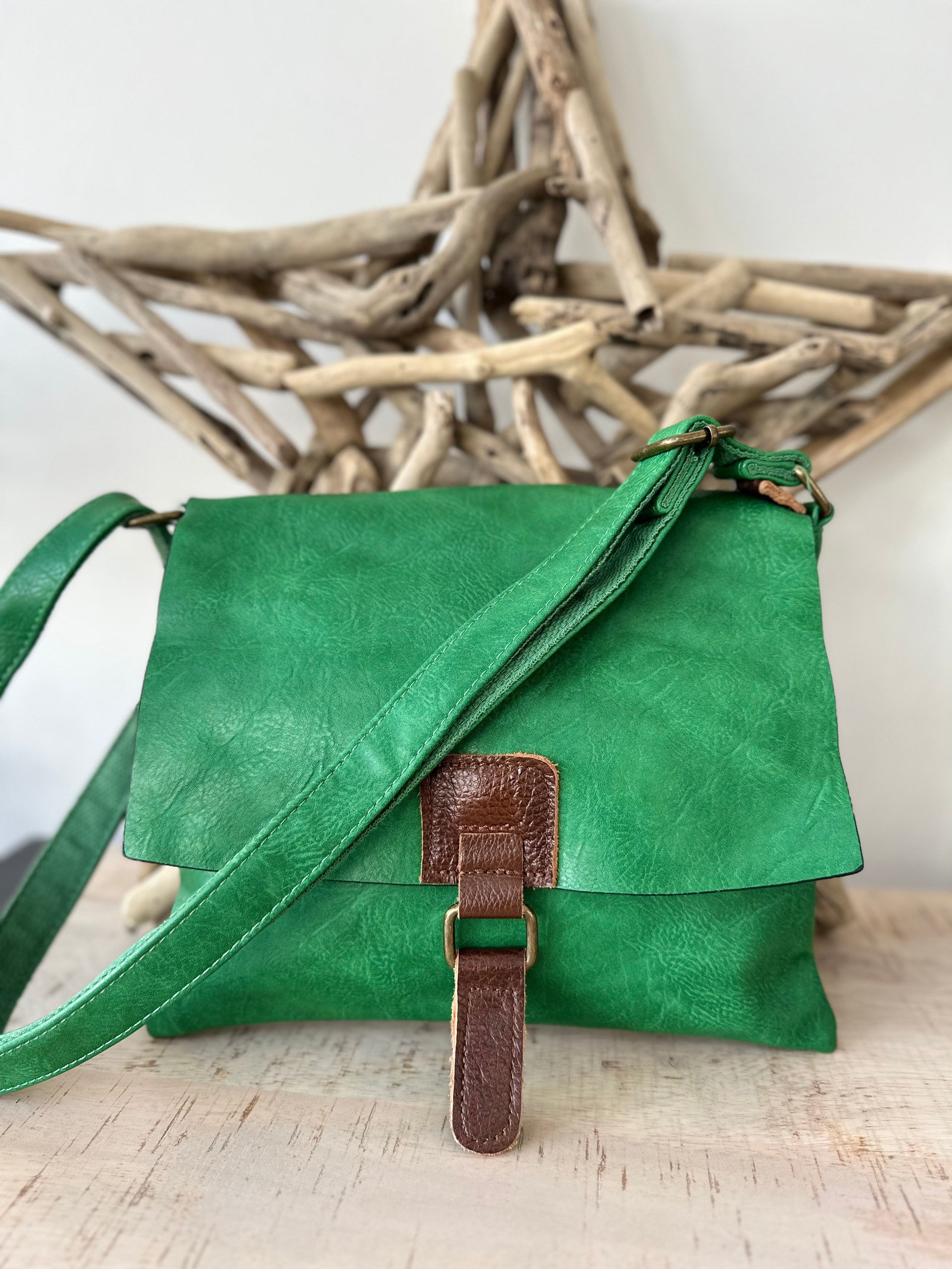 lusciousscarves Green Faux Leather Small Square Crossbody Bag