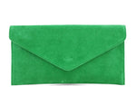 Load image into Gallery viewer, lusciousscarves Green Genuine Suede Leather Envelope Clutch Bag , 10 Colours Available
