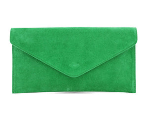lusciousscarves Green Genuine Suede Leather Envelope Clutch Bag , 10 Colours Available