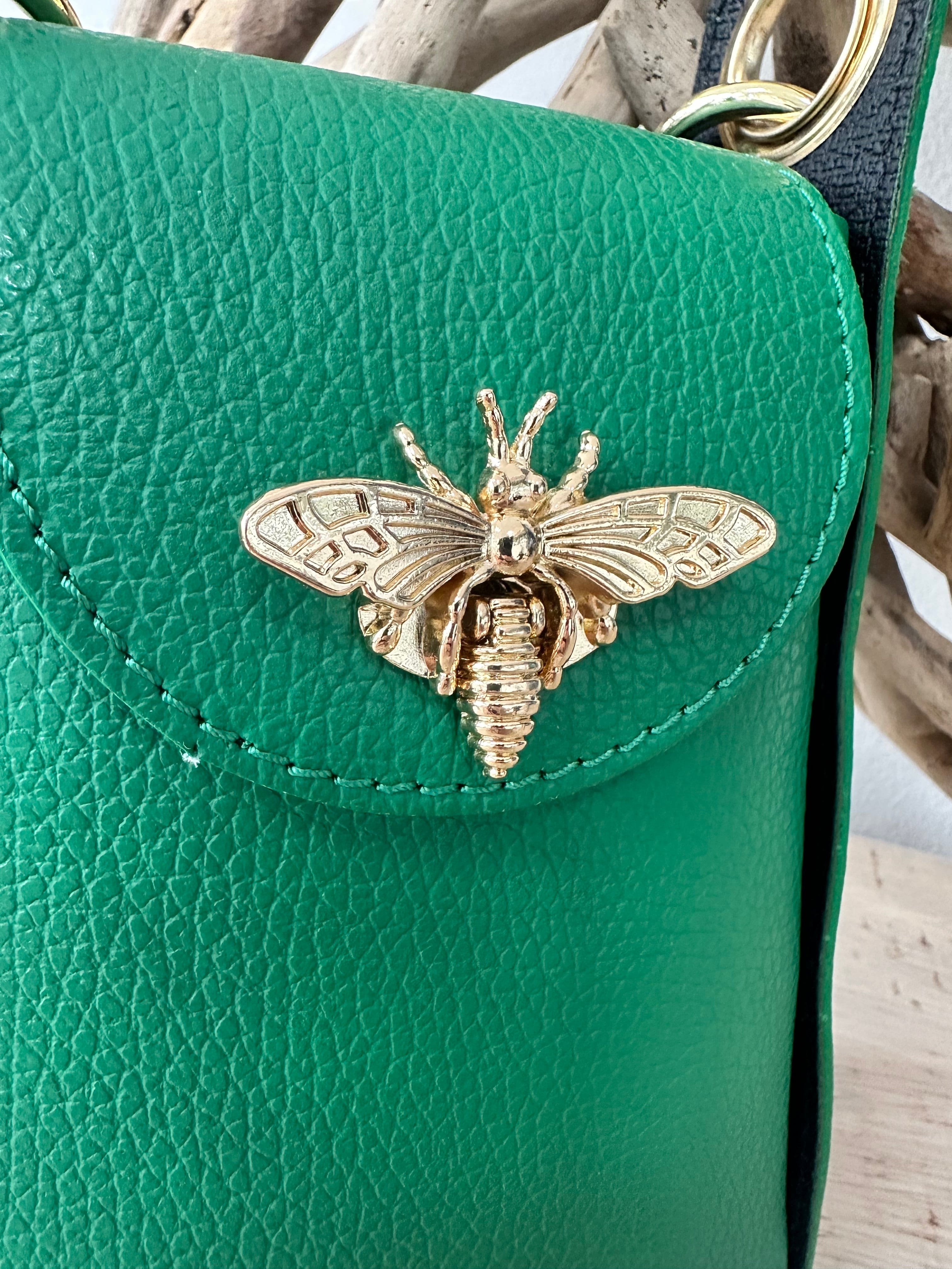 lusciousscarves Green  Italian Leather Bee Bag with Studs Design