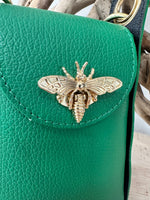 Load image into Gallery viewer, lusciousscarves Green  Italian Leather Bee Bag with Studs Design
