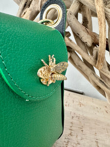 lusciousscarves Green  Italian Leather Bee Bag with Studs Design