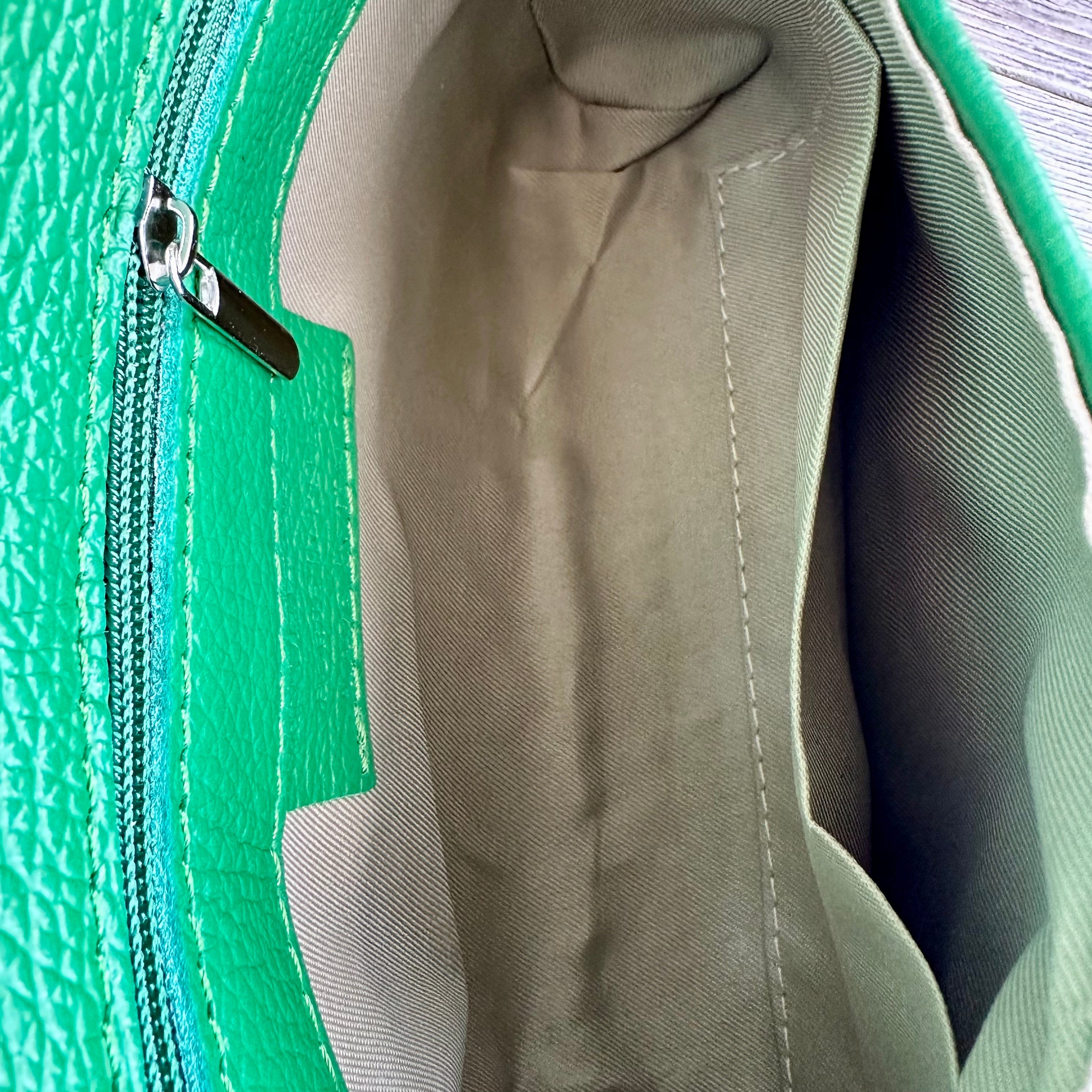 lusciousscarves Green Italian Leather Clutch Bag with Loop Handle