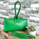 Load image into Gallery viewer, lusciousscarves Green Italian Leather Clutch Bag with Loop Handle
