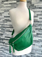Load image into Gallery viewer, lusciousscarves Green Italian Leather Sling Bag / Bum Bag
