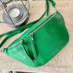 Load image into Gallery viewer, lusciousscarves Green Italian Leather Sling Bag / Bum Bag
