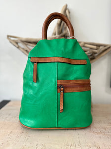 lusciousscarves Green Ladies Faux Leather Large Triangular Backpack , Rucksack