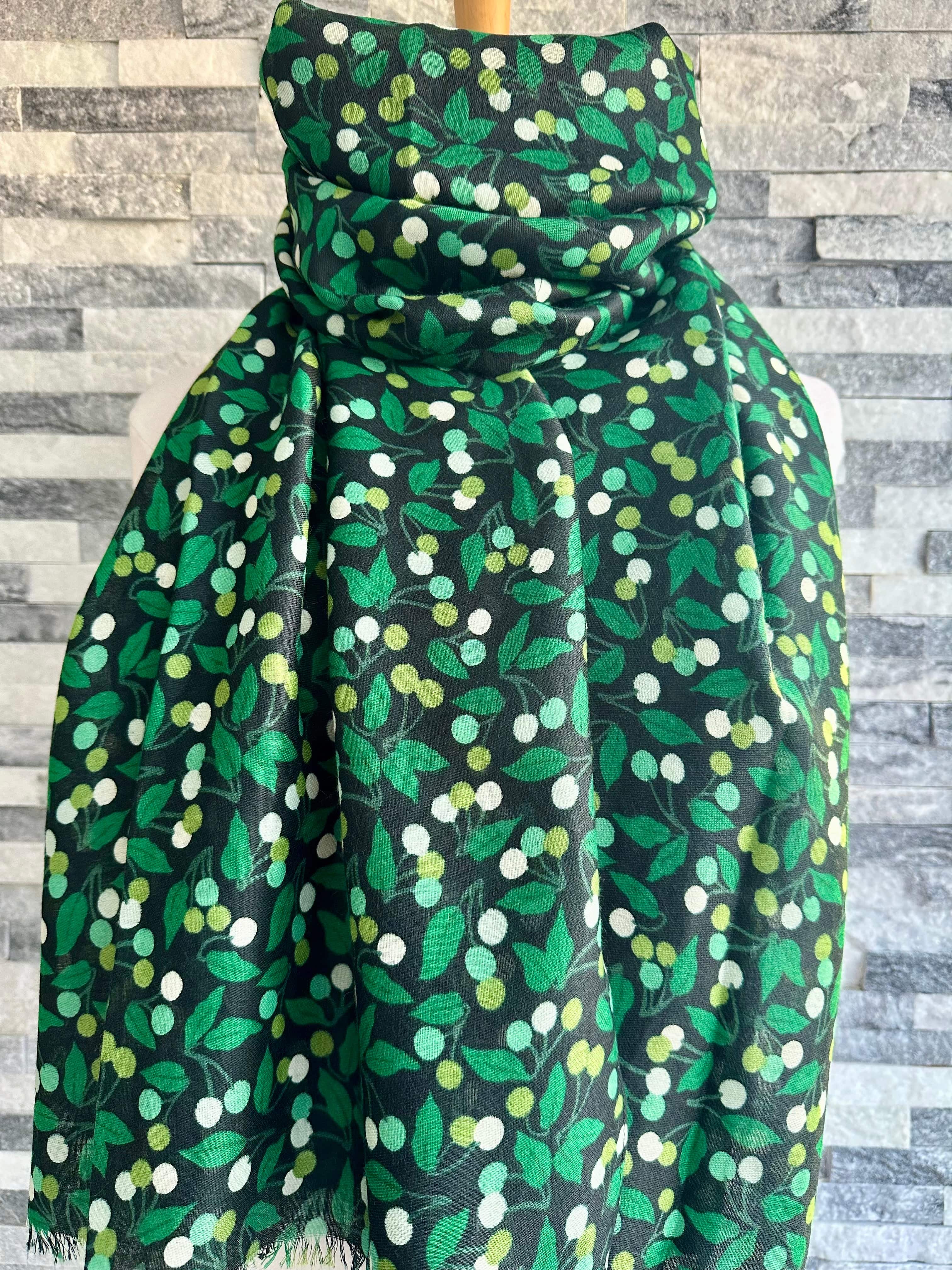 lusciousscarves Green Little Berries and Leaves Ladies Scarf
