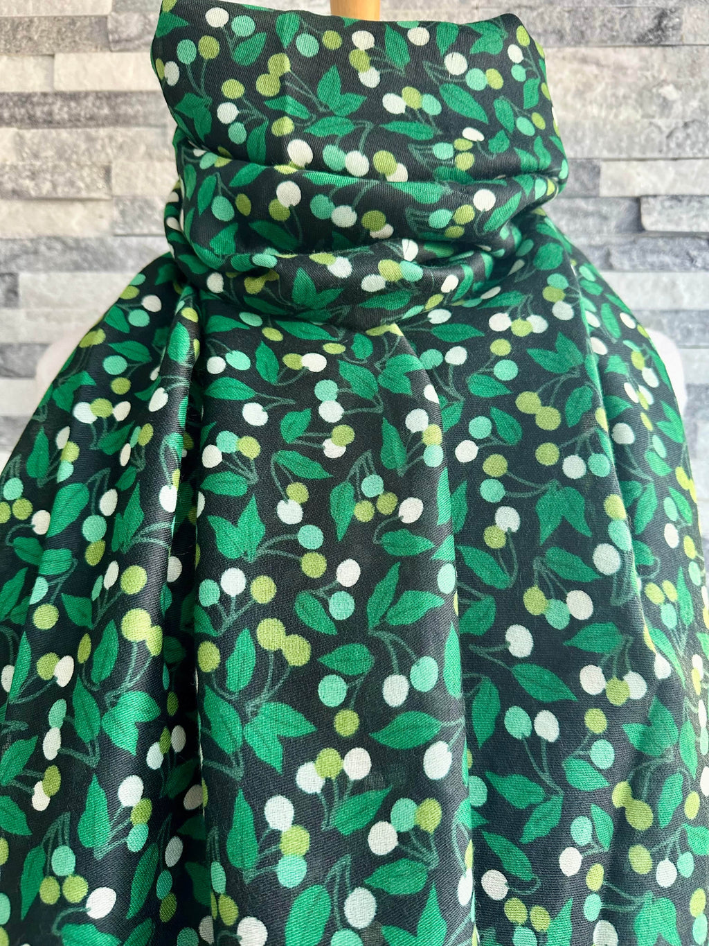 lusciousscarves Green Little Berries and Leaves Ladies Scarf