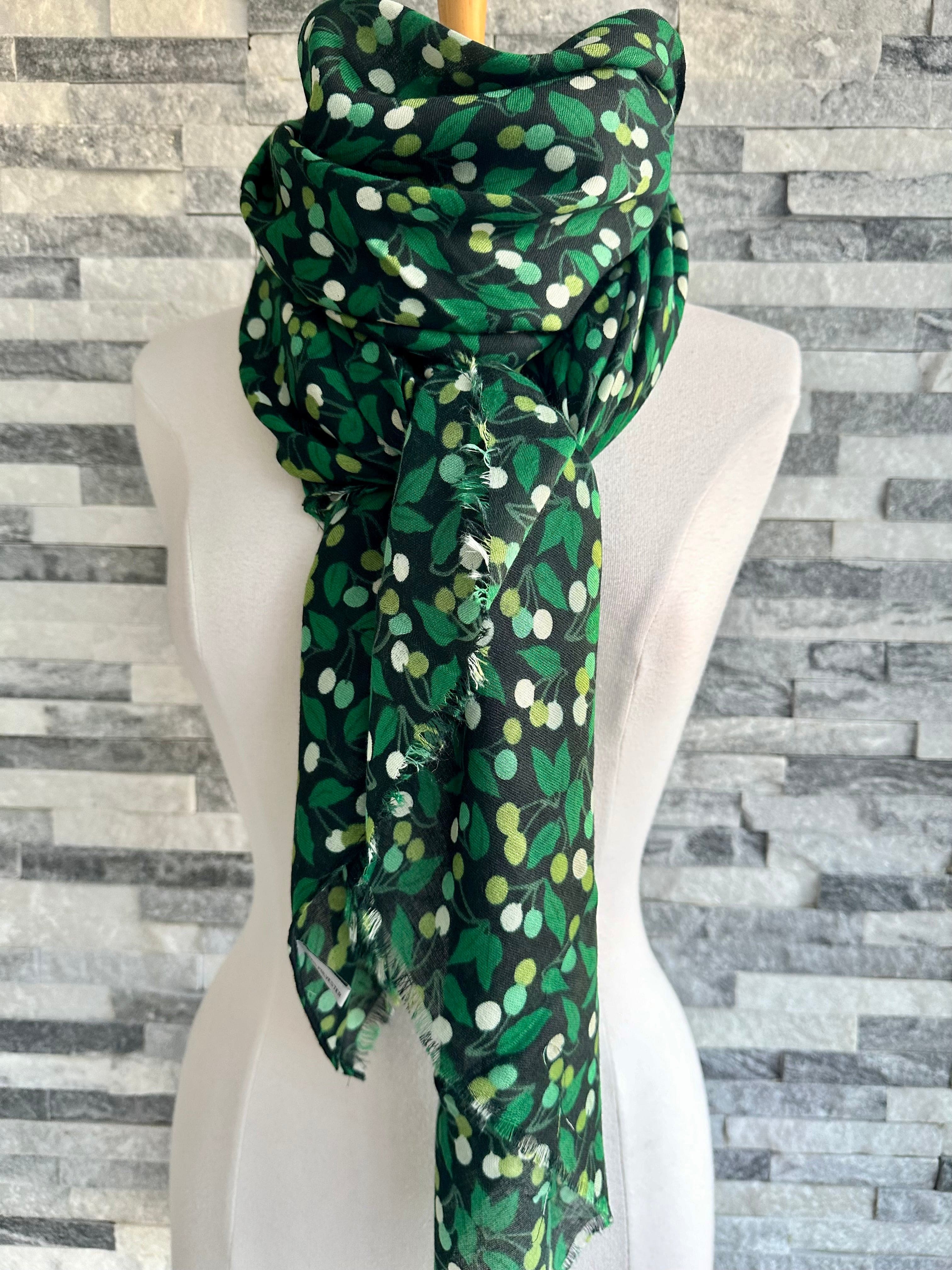 lusciousscarves Green Little Berries and Leaves Ladies Scarf
