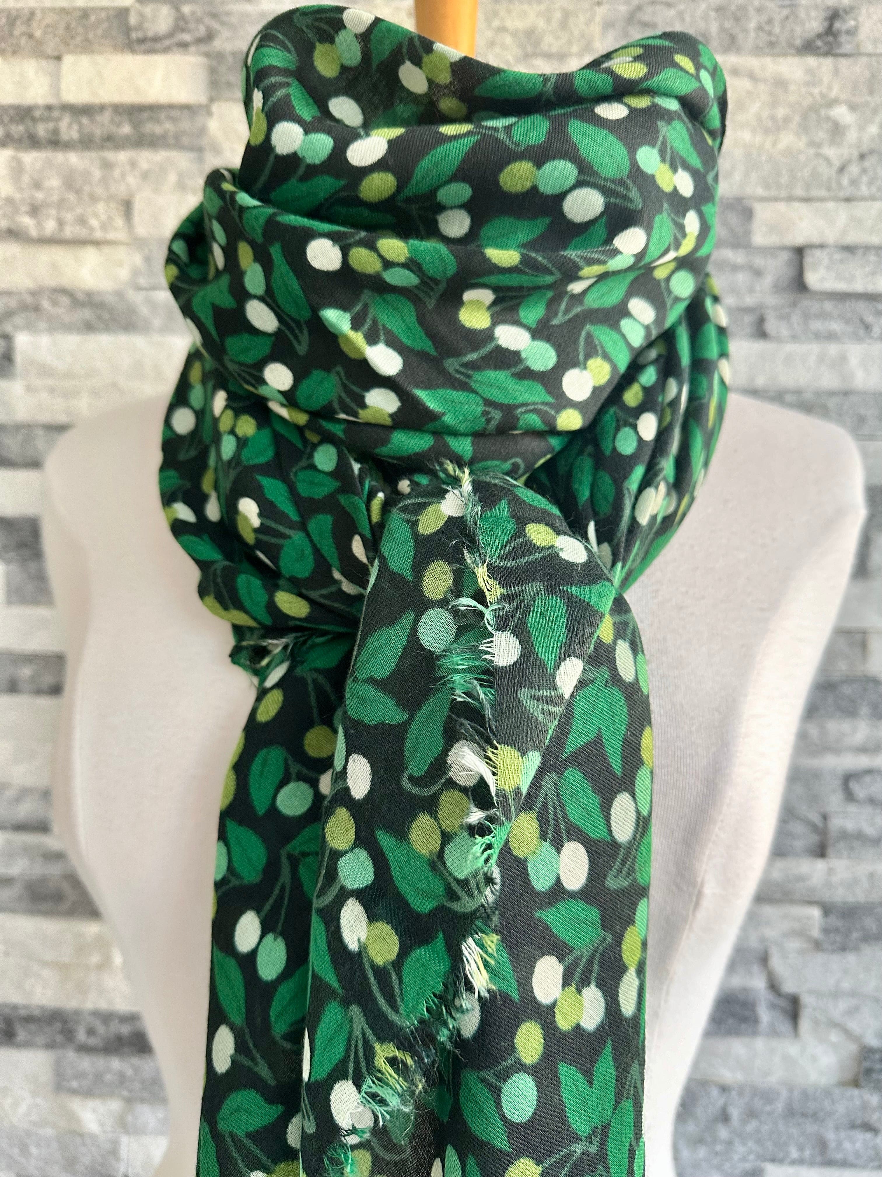 lusciousscarves Green Little Berries and Leaves Ladies Scarf