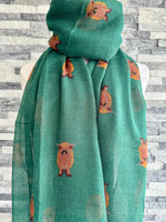Load image into Gallery viewer, lusciousscarves Green Scarf with Highland Cows Design
