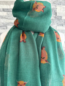 lusciousscarves Green Scarf with Highland Cows Design