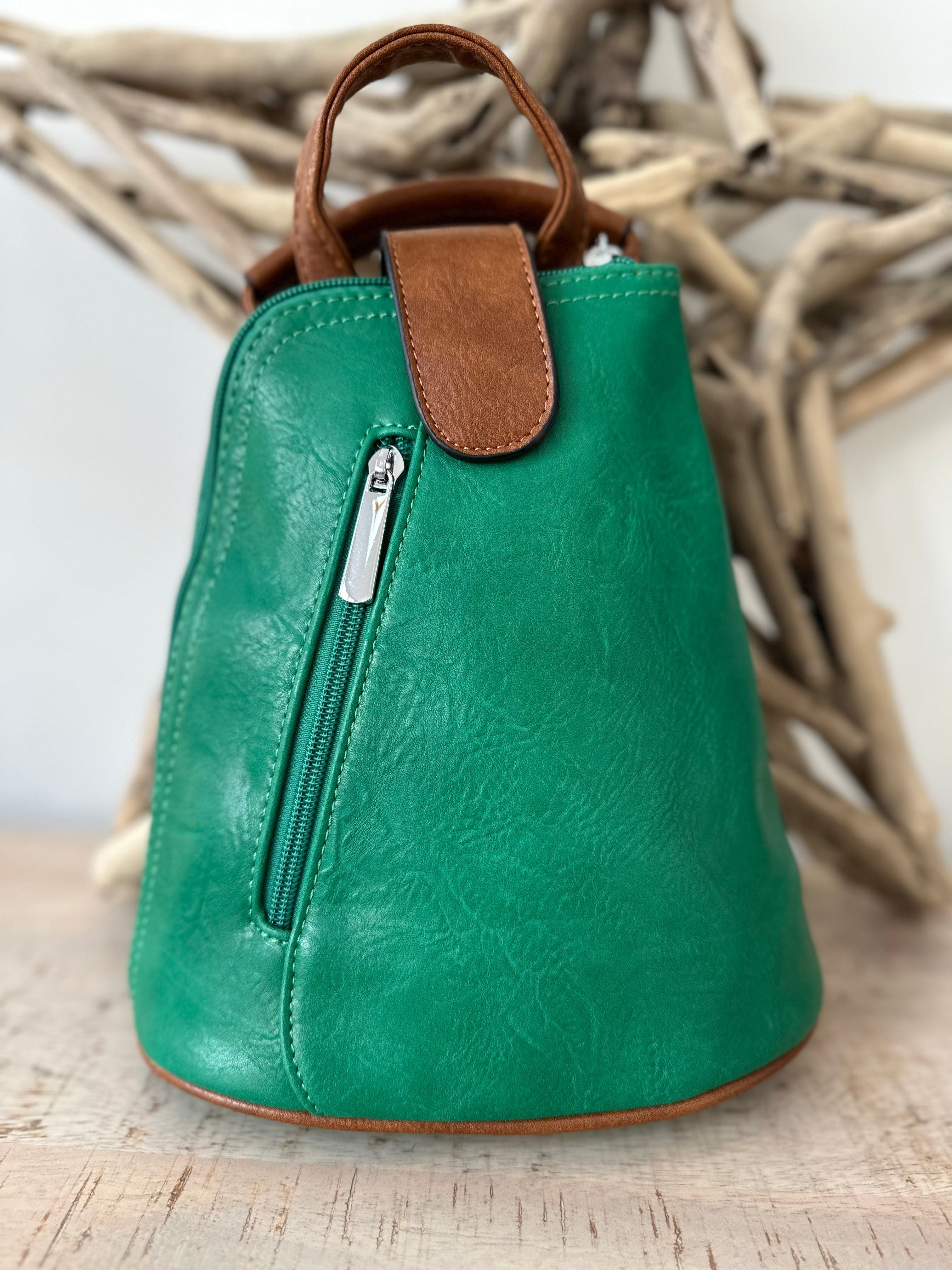 lusciousscarves Green Small Convertible Rucksack / Backpack / Crossbody Bag.
