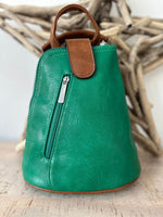 Load image into Gallery viewer, lusciousscarves Green Small Convertible Rucksack / Backpack / Crossbody Bag.
