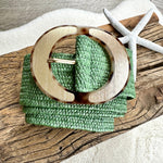 Load image into Gallery viewer, lusciousscarves Green Stretchy Raffia/Straw Summer Belt with an Oval Buckle
