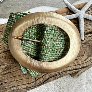 lusciousscarves Green Stretchy Raffia/Straw Summer Belt with Brushed Gold Oval Metal Buckle