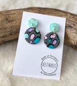 Load image into Gallery viewer, lusciousscarves Grey and Mint Leopard Design Handmade Earrings
