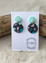 Load image into Gallery viewer, lusciousscarves Grey and Mint Leopard Design Handmade Earrings
