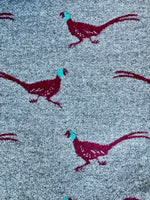 Load image into Gallery viewer, lusciousscarves Grey , Burgundy and Teal Reversible Scarf / Shawl With Pheasants Design
