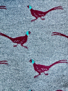 lusciousscarves Grey , Burgundy and Teal Reversible Scarf / Shawl With Pheasants Design