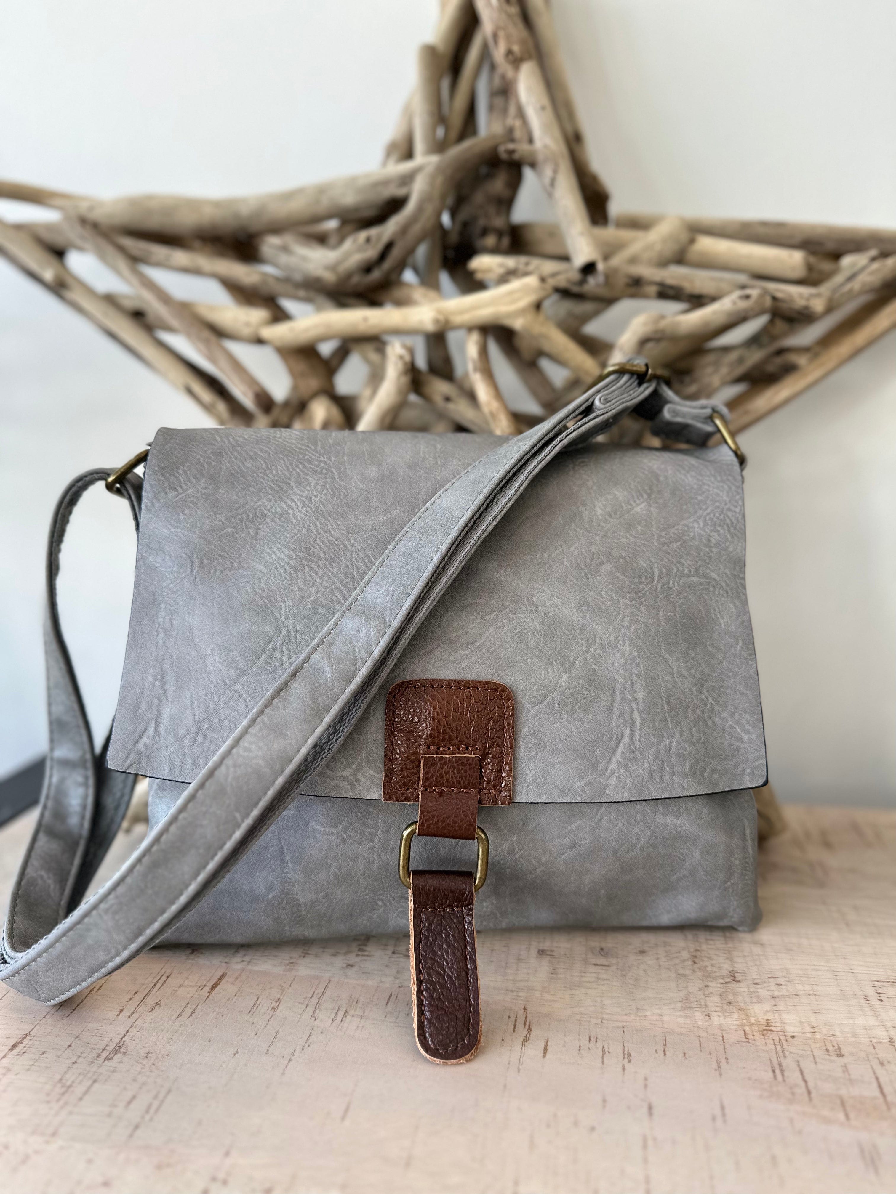 lusciousscarves Grey Faux Leather Small Square Crossbody Bag
