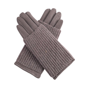 lusciousscarves Grey Ladies Velour Gloves with Removable Knitted Cuff