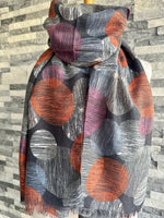 Load image into Gallery viewer, lusciousscarves Grey , Orange, Blue and Pink Multi Circles Scarf
