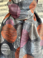 Load image into Gallery viewer, lusciousscarves Grey , Orange, Blue and Pink Multi Circles Scarf
