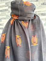 Load image into Gallery viewer, lusciousscarves Grey Scarf with a Highland Cows Design.
