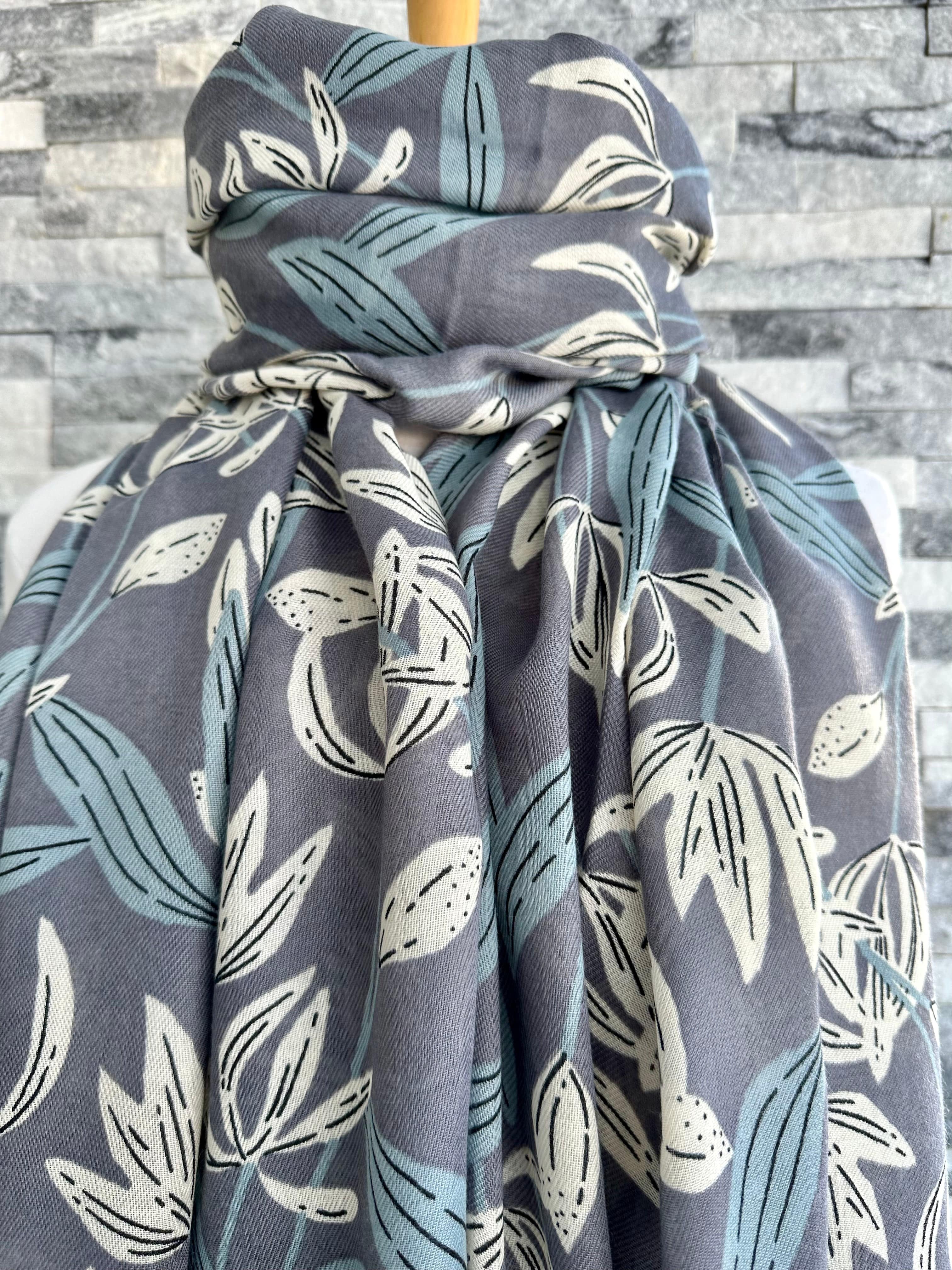 lusciousscarves Grey Soft Floral Scarf.