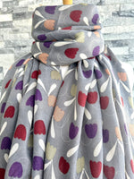 Load image into Gallery viewer, lusciousscarves Grey Sweet Tulips Scarf.
