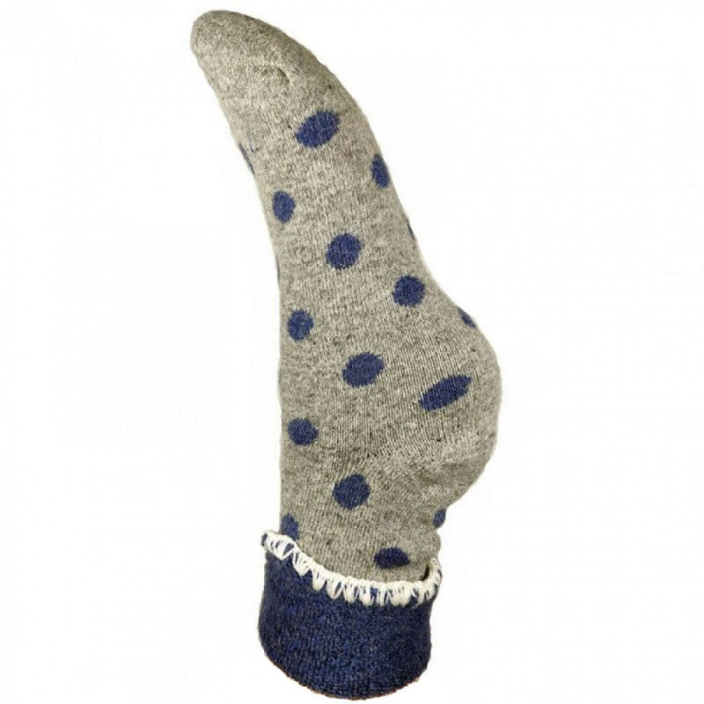 lusciousscarves Grey Wool Blend Cuff Socks with Blue Spots.