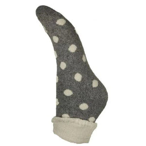 lusciousscarves Grey Wool Blend Cuff Socks with Cream Spots.