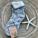 Load image into Gallery viewer, lusciousscarves Grey Wool Blend Cuff Socks with Cream Stars.
