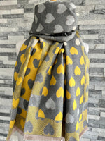Load image into Gallery viewer, lusciousscarves Grey , Yellow and Cream Hearts Design Scarf / Wrap
