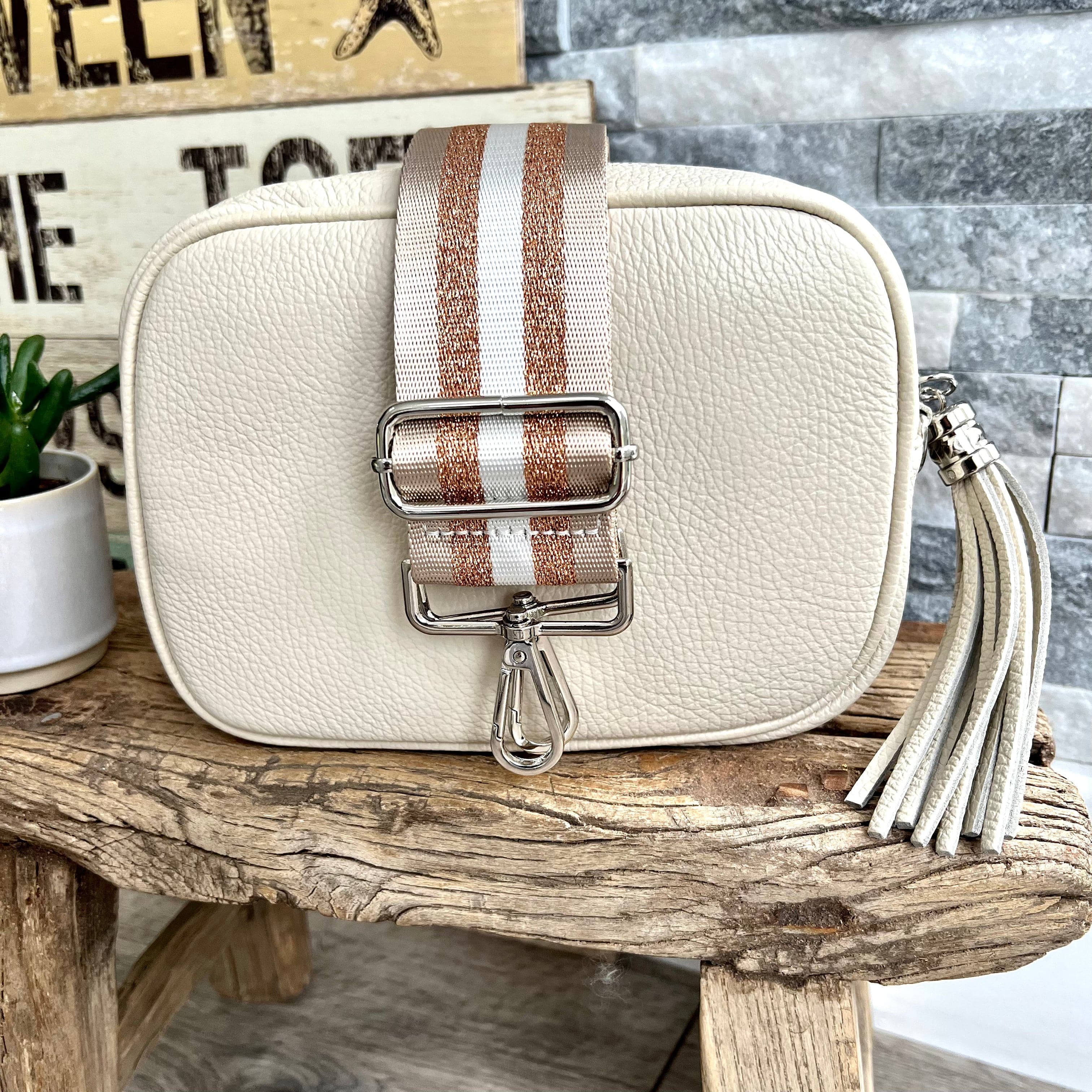 Basic Wide Strap Crossbody Bag Beige