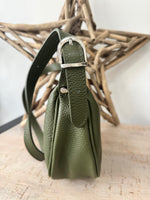 Load image into Gallery viewer, lusciousscarves Half Moon Italian Leather Shoulder Bag , Khaki Green.
