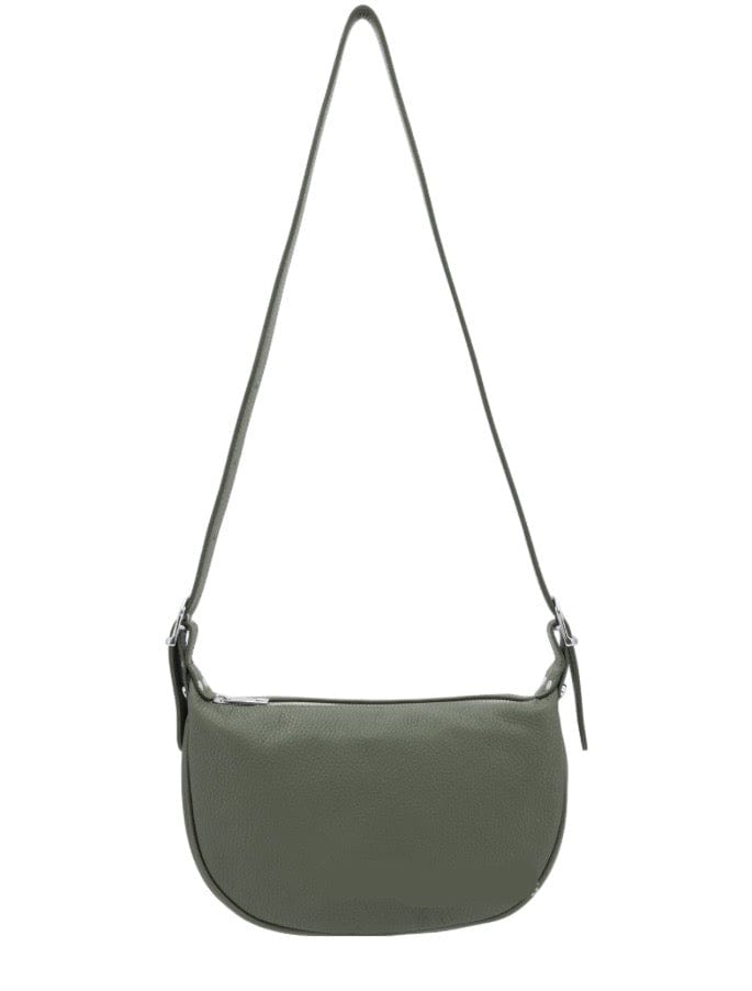 lusciousscarves Half Moon Italian Leather Shoulder Bag , Khaki Green.