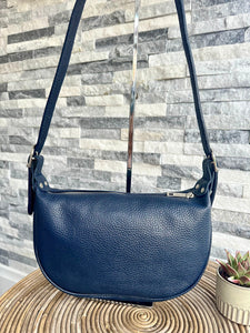 lusciousscarves Half Moon Italian Leather Shoulder Bag , Navy Blue