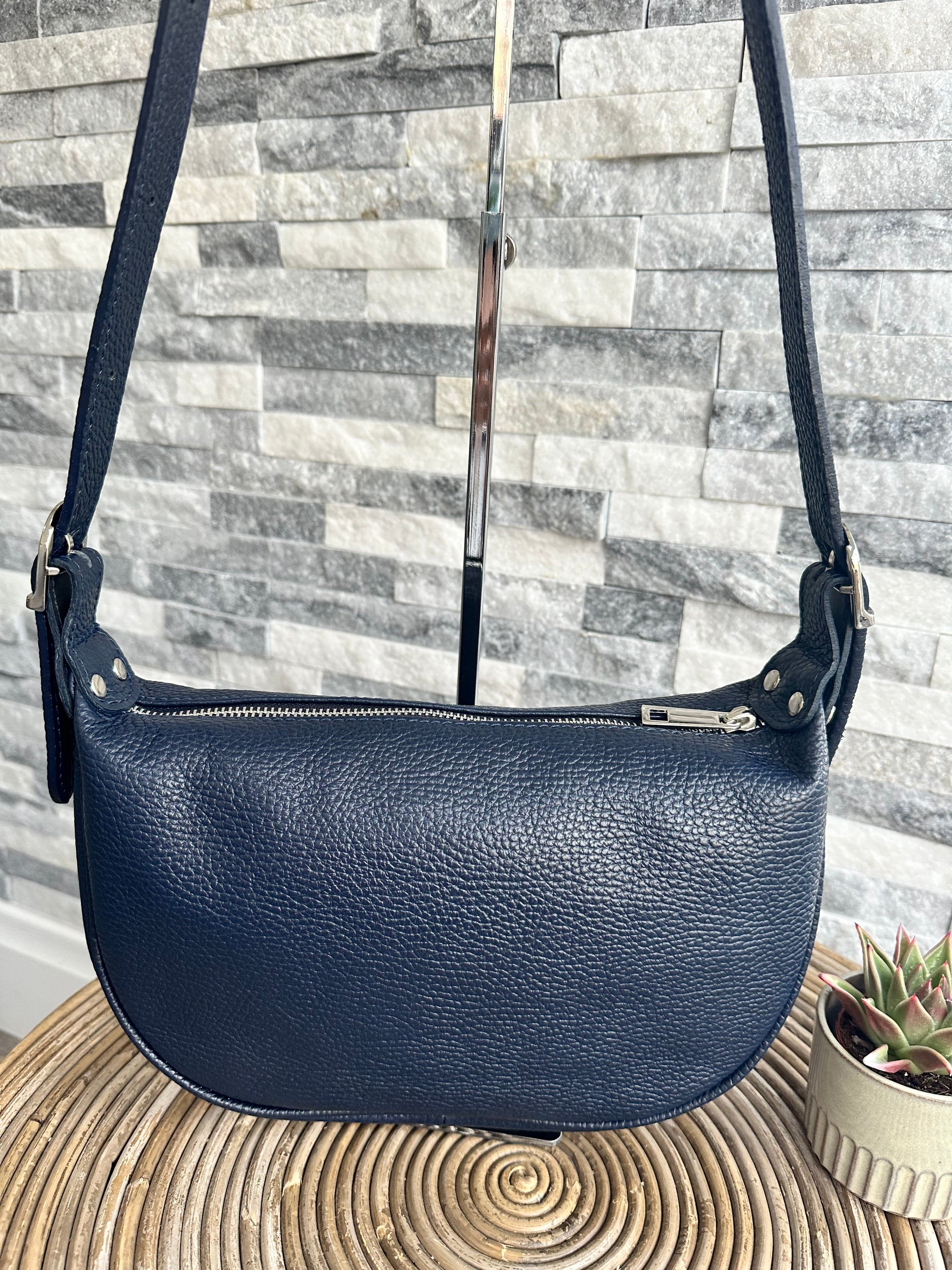 lusciousscarves Half Moon Italian Leather Shoulder Bag , Navy Blue
