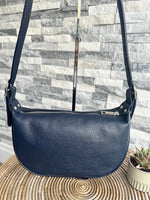 Load image into Gallery viewer, lusciousscarves Half Moon Italian Leather Shoulder Bag , Navy Blue
