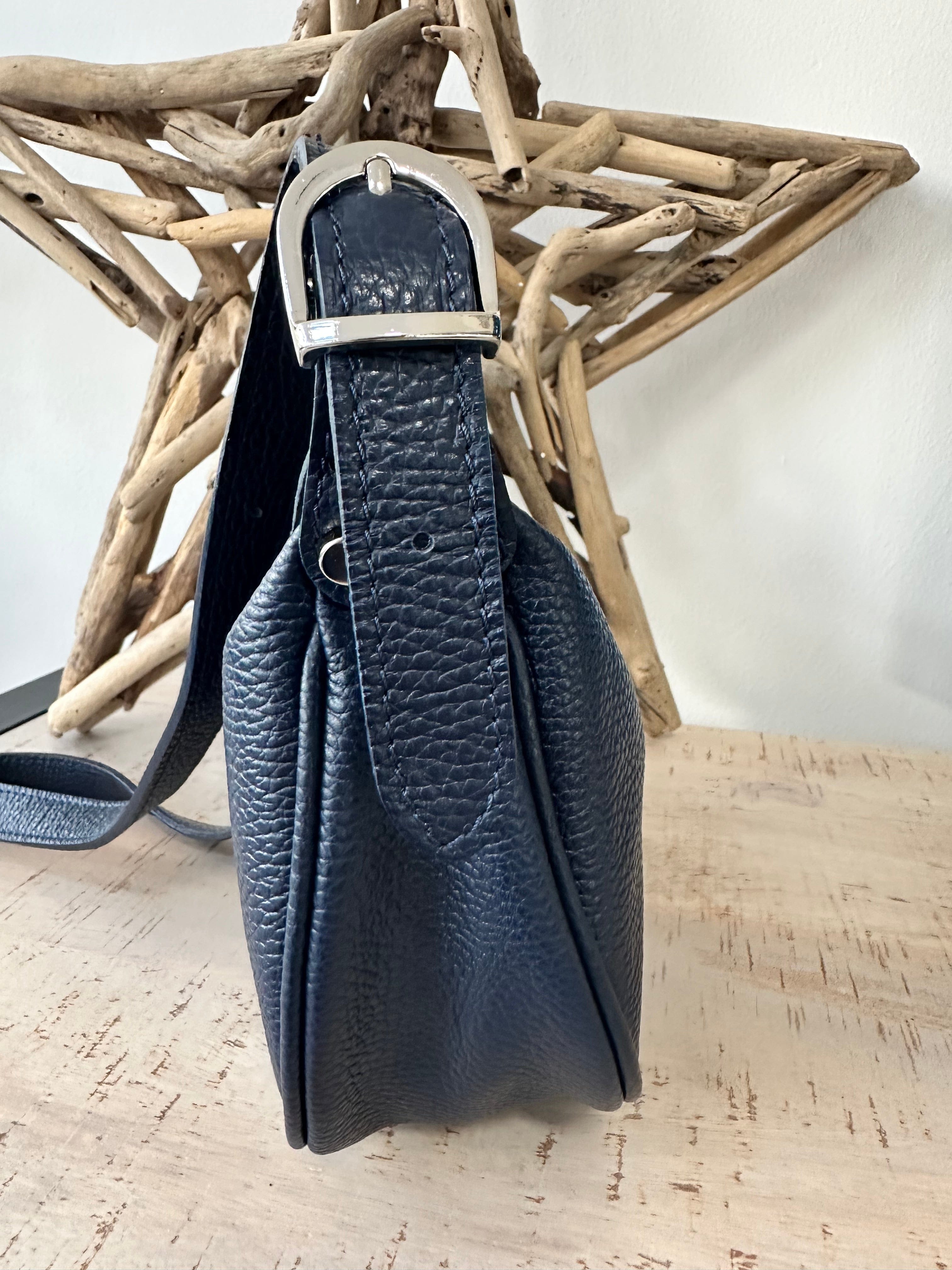 lusciousscarves Half Moon Italian Leather Shoulder Bag , Navy Blue