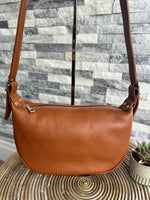 Load image into Gallery viewer, lusciousscarves Half Moon Italian Leather Shoulder Bag , Tan Brown.
