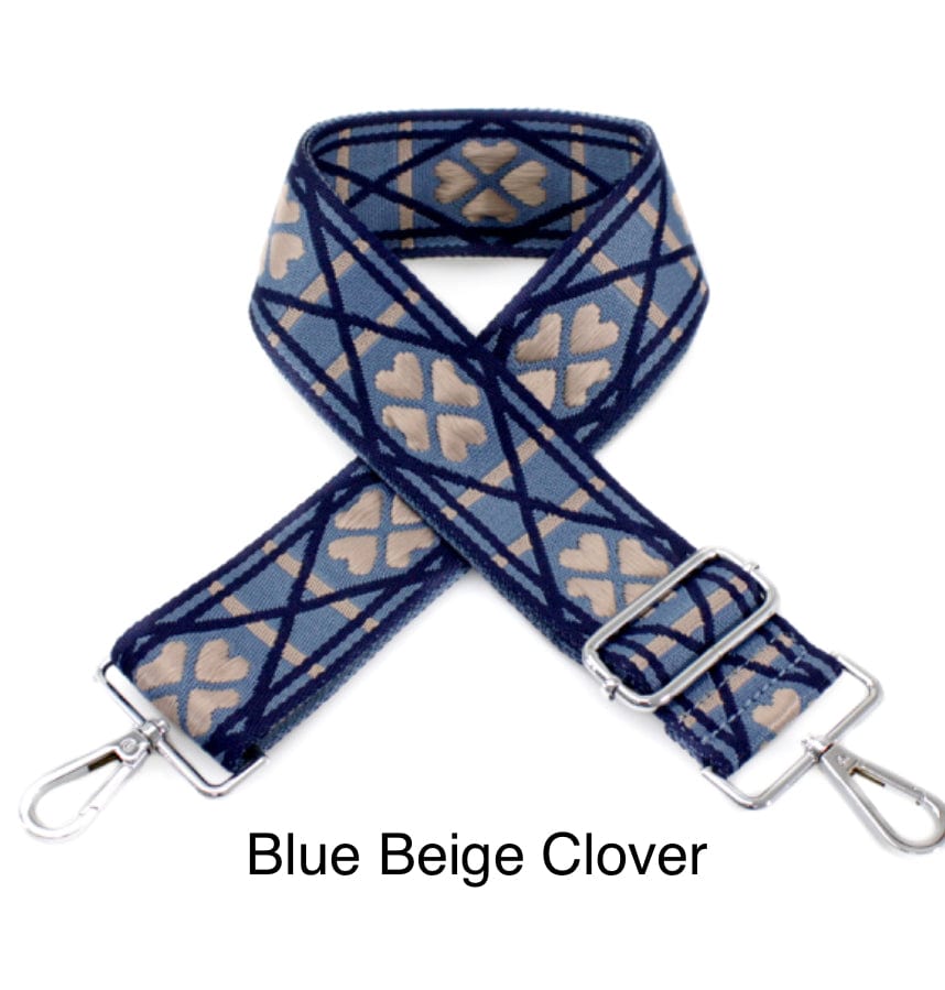 lusciousscarves Handbag & Wallet Accessories Blue Beige Clover Interchangeable Canvas Hand Bag Straps with Silver Hardware - Lots of colours available.