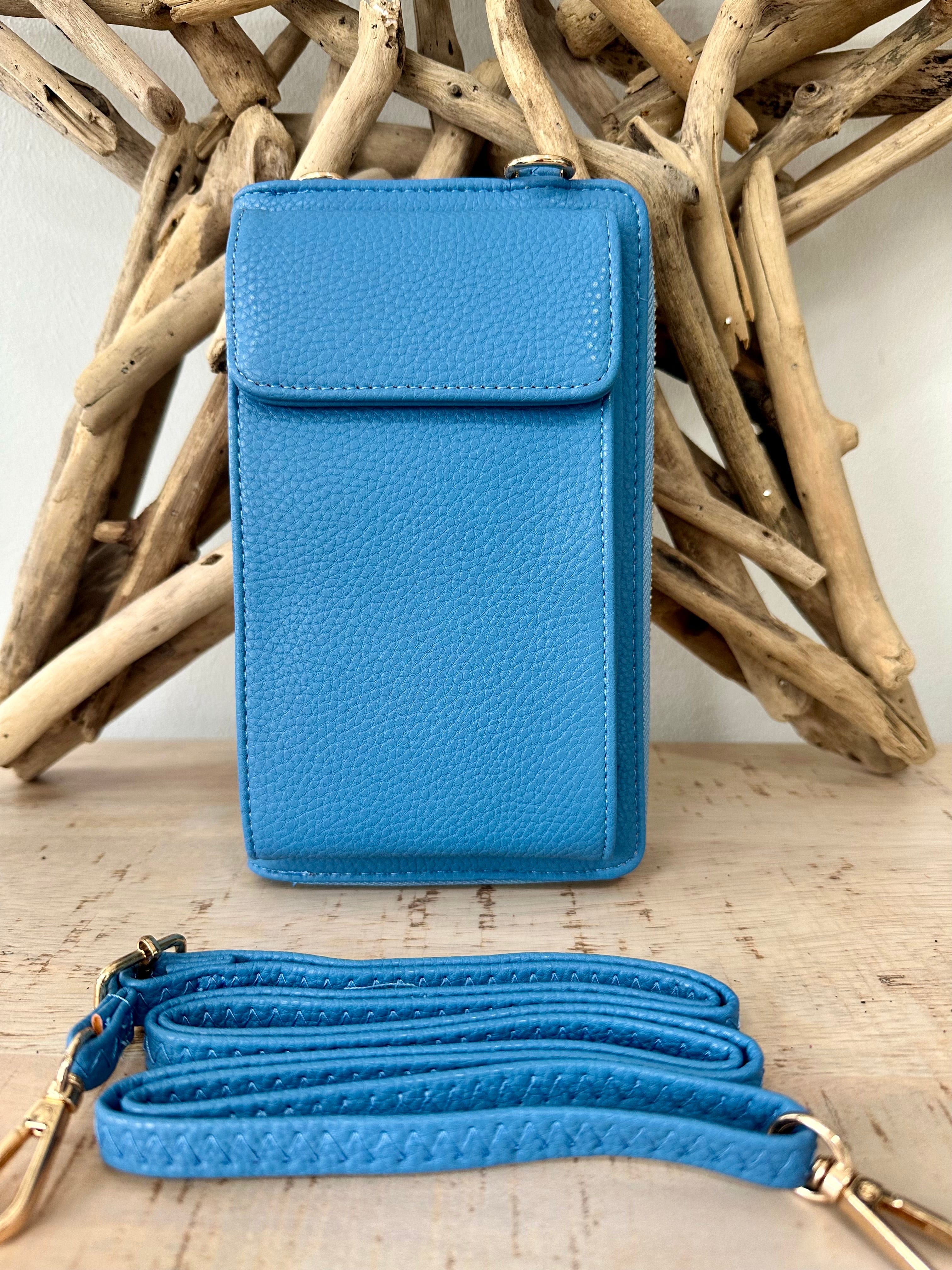 lusciousscarves Handbag & Wallet Accessories Mid Blue Faux Leather Phone Bag / Phone Pouch