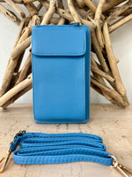 Load image into Gallery viewer, lusciousscarves Handbag &amp; Wallet Accessories Mid Blue Faux Leather Phone Bag / Phone Pouch
