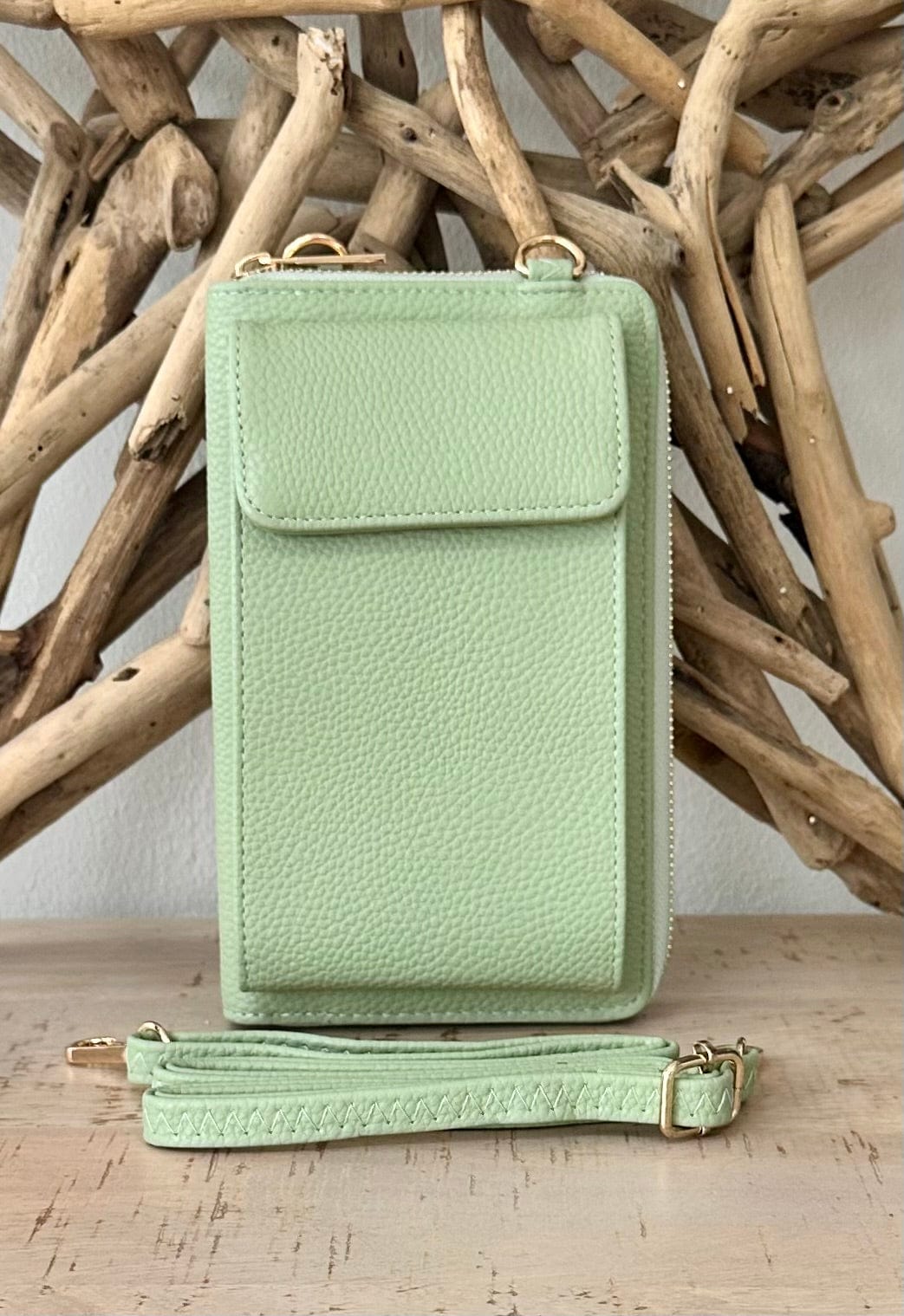 lusciousscarves Handbag & Wallet Accessories Pale Green Faux Leather Phone Bag / Phone Pouch