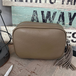 lusciousscarves Handbags Beige Leather tassel camera style crossbody bag.