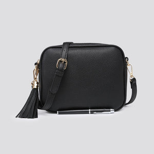 lusciousscarves Handbags Black Double Zip Faux Vegan Leather Camera Bag